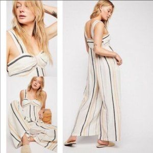 Free People Breezin Through Striped Jumpsuit XS